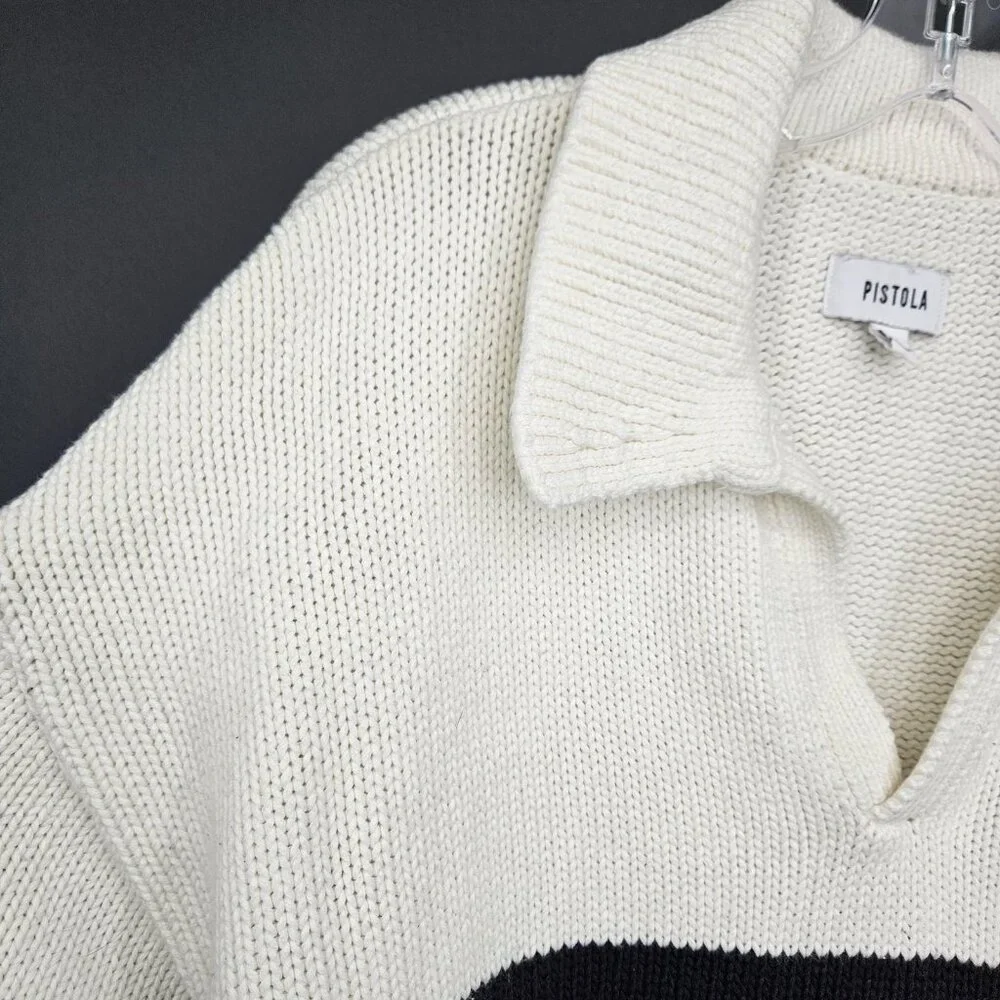 Pistola Sweater Womens XL Midnight Cream Stripe Collared Knit Pullover Academia - Picture 4 of 10